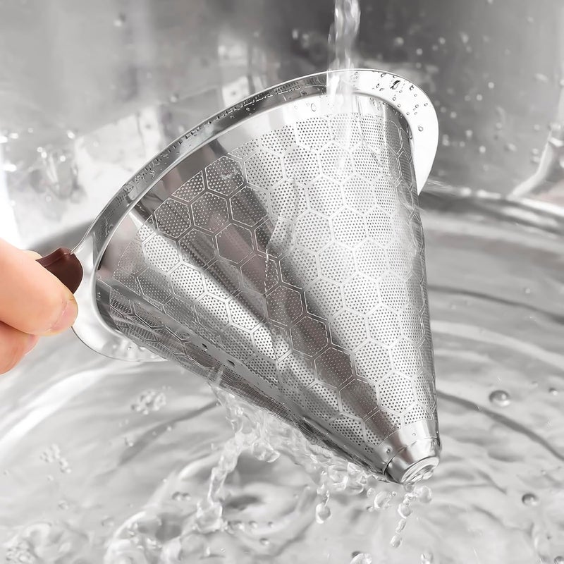 HAPYHOOM Pour Over Coffee Dripper Stainless Steel Coffee Filter Metal Cone Filter Paperless Reusable Single Cup Maker 1-2 Cup With Non-slip and Removable Cup Stand - Image 5